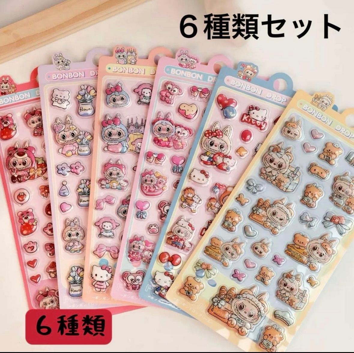 新品】LABUBU 3D ぷっくり立体 ボンボンドロップシール ラブブ 可愛い