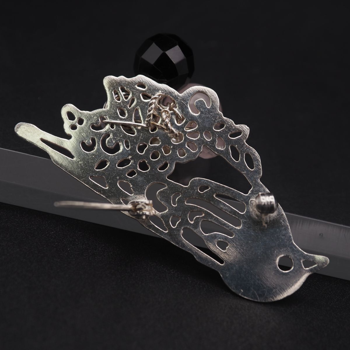 J386 ローズクォーツ オニキス ダイヤモンド風 フェイクパール