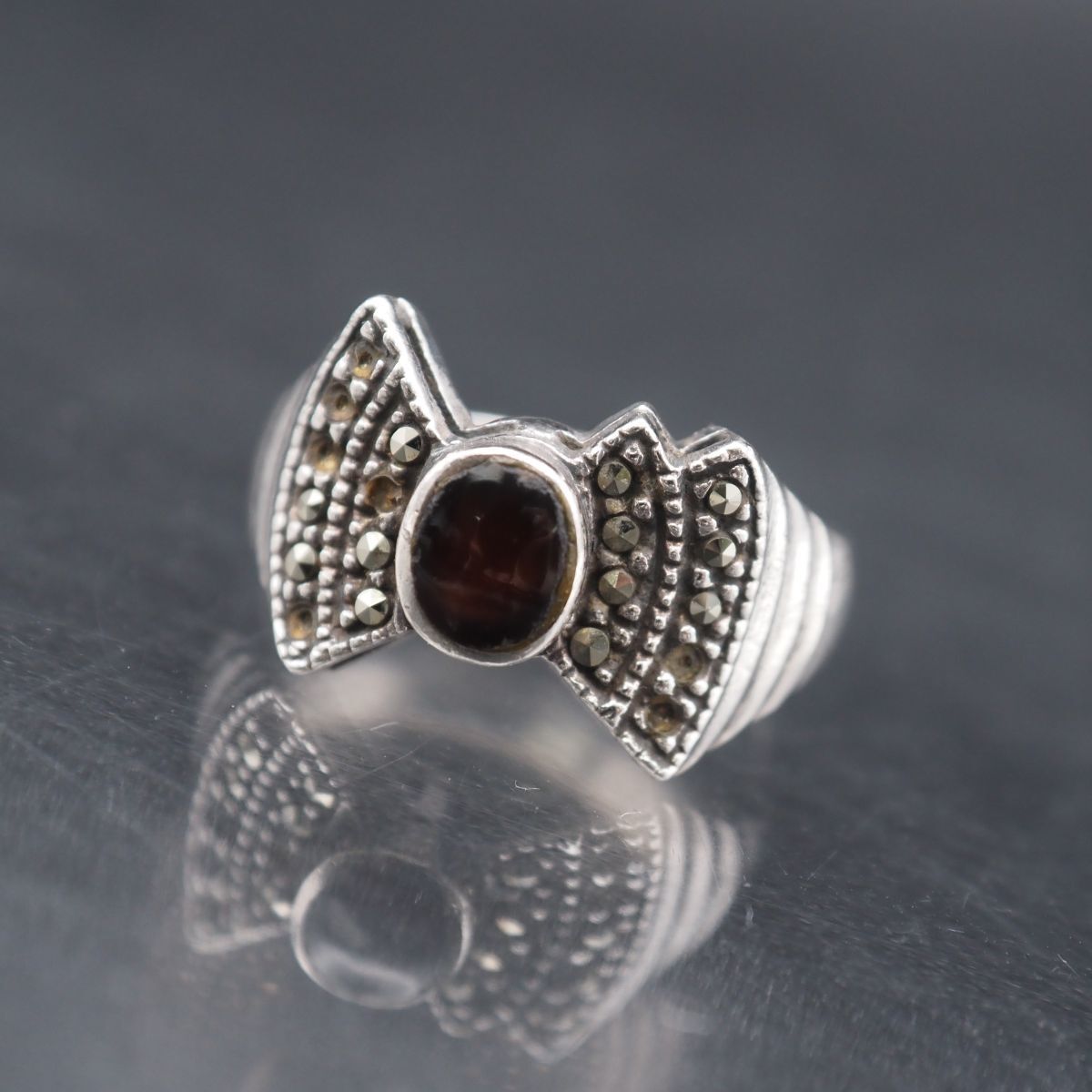 J338 ガーネット マーカサイト マルカジット 925刻印 リング デザイン