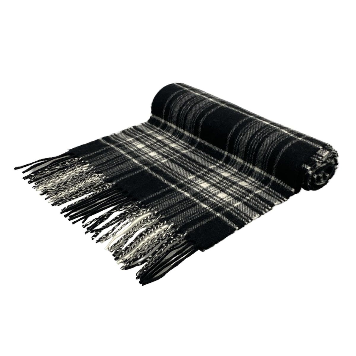 johnstons of elgin(ジョンストンズ) マフラー美品 - 黒×白 チェック柄