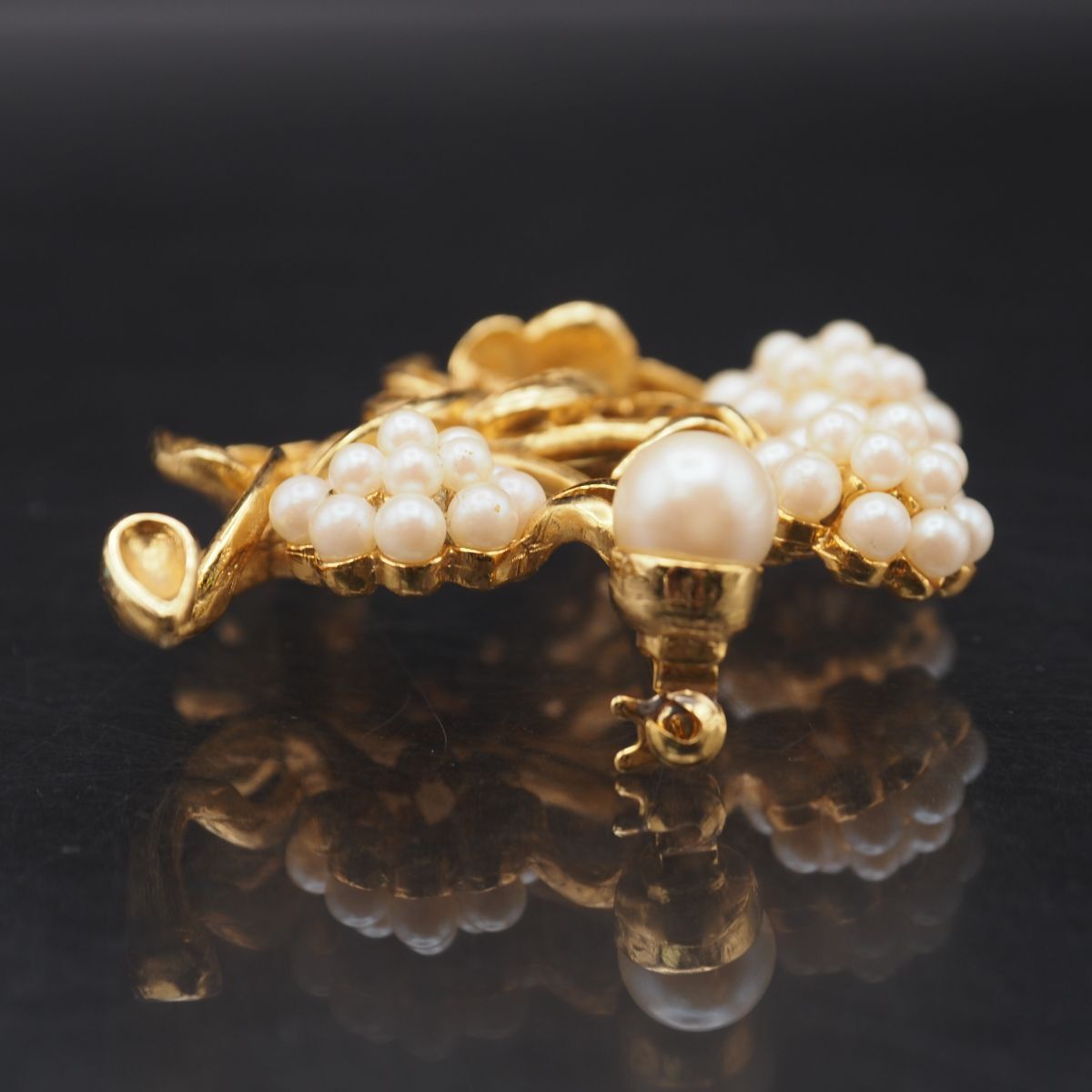 J283 MJENT ブローチ フェイクパール フラワー リーフ ゴールド