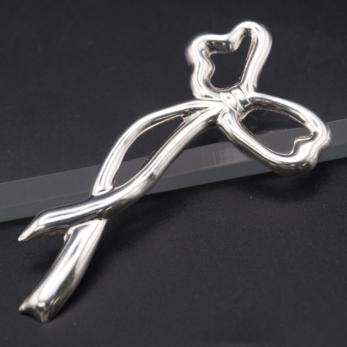 J203 ヴィンテージ 925 MEXICO刻印 ブローチ 大ぶり リボン デザイン