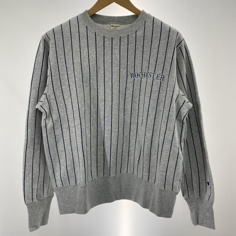 【】Champion クルーネックスウェット サイズL C3-C006 グレー ストライプ チャンピオン[91]
