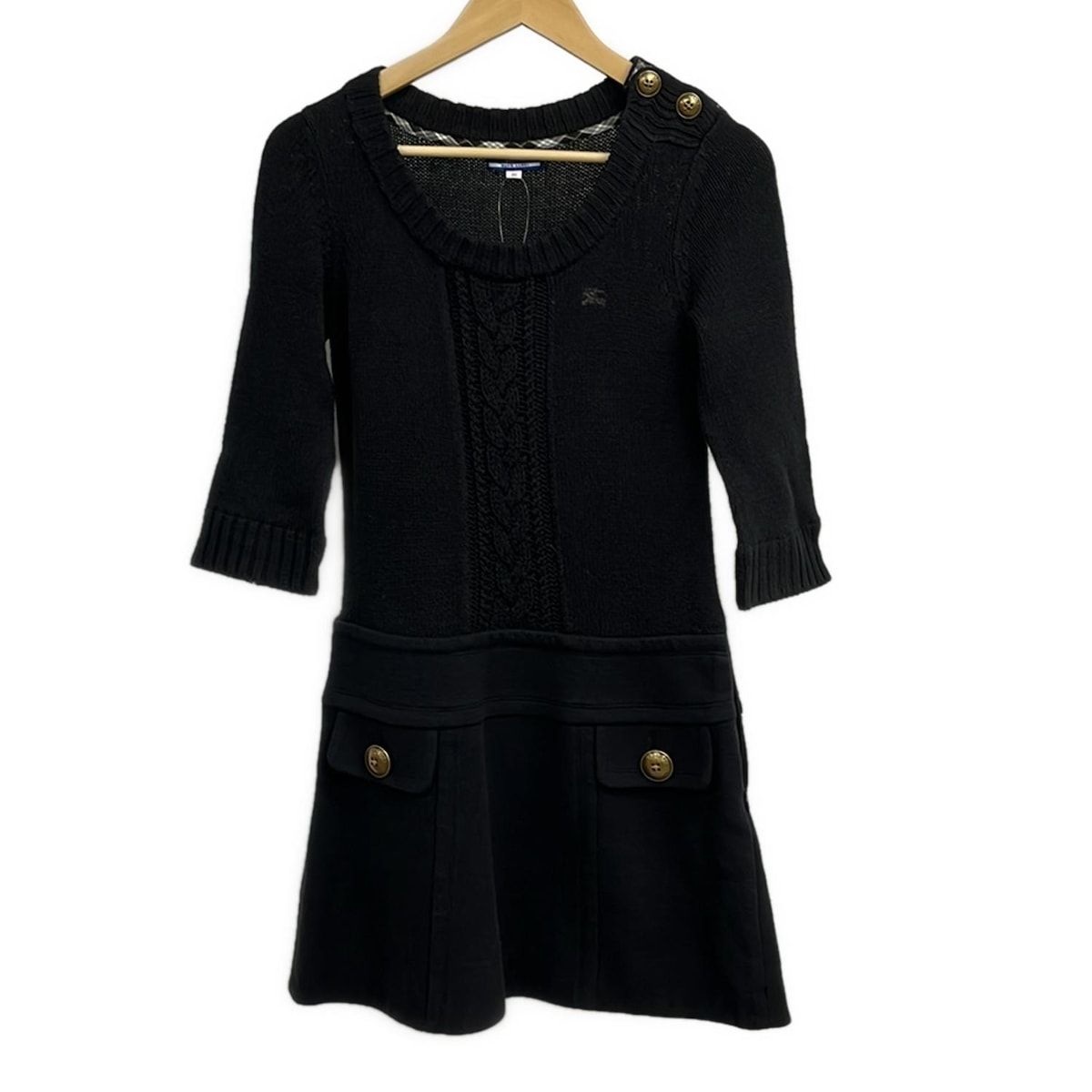 Burberry Blue Label バーバリーブルーレーベル ワンピース サイズ38 M レディース 黒 七分袖 ロング ニット