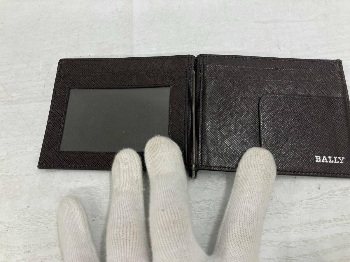 本体のみ BALLY バリー カード入れ付 マネークリップ 定期入れ カードケース Bロゴ ダークブラウン 状態考慮 メンズ カードポケット×4