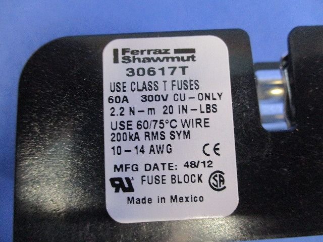  クラスTヒューズブロックスクリュー300 V 60 A 入 30617 T 電設資材 材料 資材