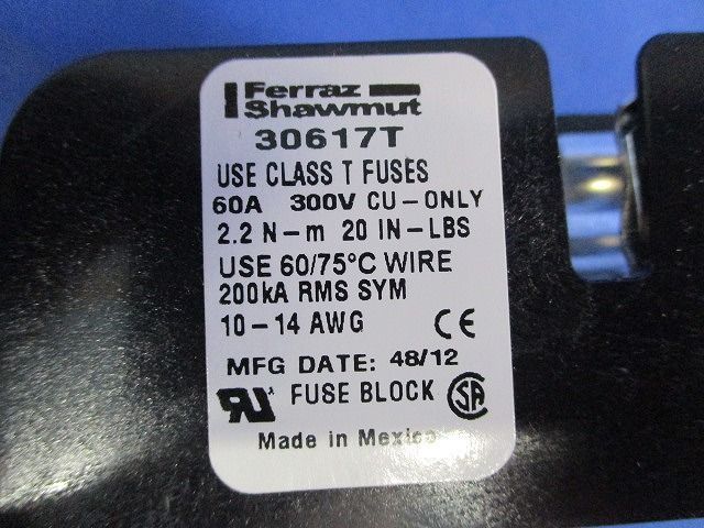 クラスTヒューズブロックスクリュー300 V 60 A 入 30617 T