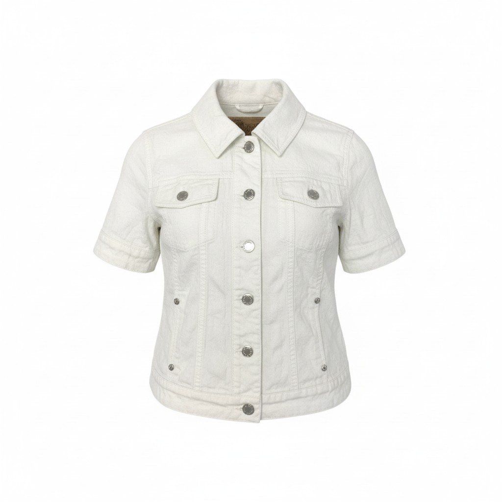 11 k 28 LOUIS VUITTON ルイヴィトン 半袖デニムジャケット モノグラム ジャガード 38 ホワイト コットン レディース イタリア製u 02 t