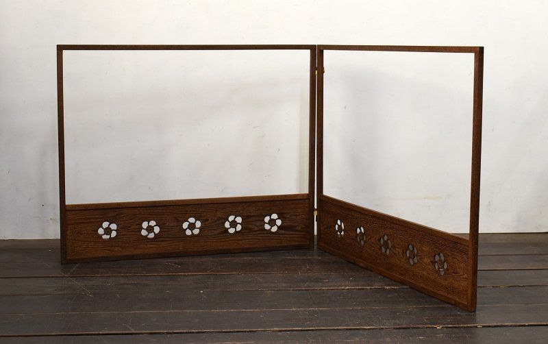 蔵A 4798 a 茶道具 風炉先屏風 桑 梅文透かし