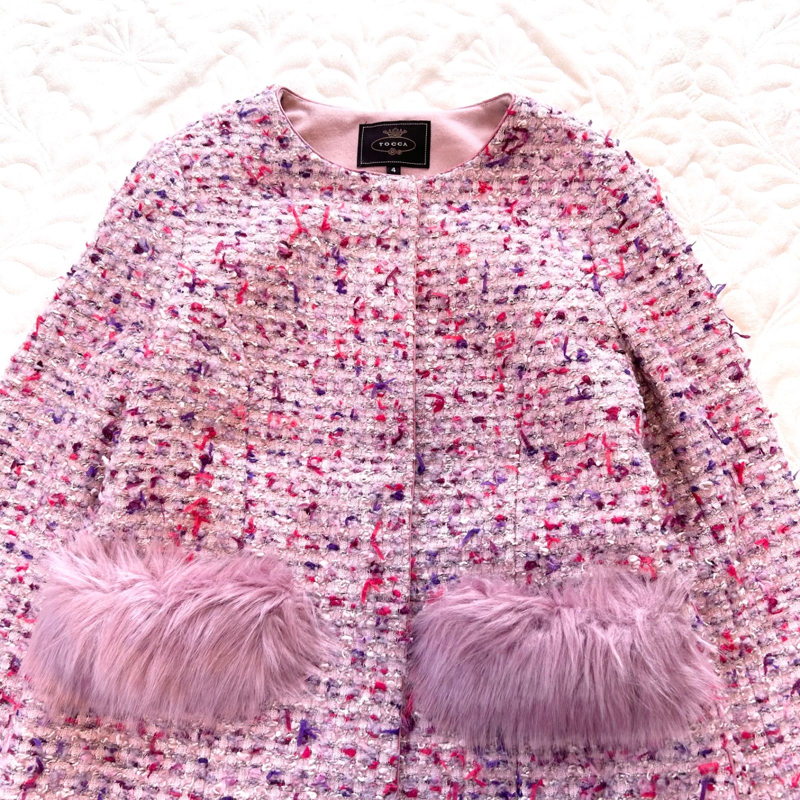 TOCCA トッカ 【大きいサイズ 4】ツイード ノーカラー ロングコート