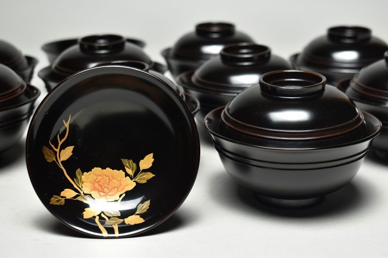 蔵A5734a】木製見返し蒔絵 絵替 吸物椀 汁椀 十客 - メルカリ