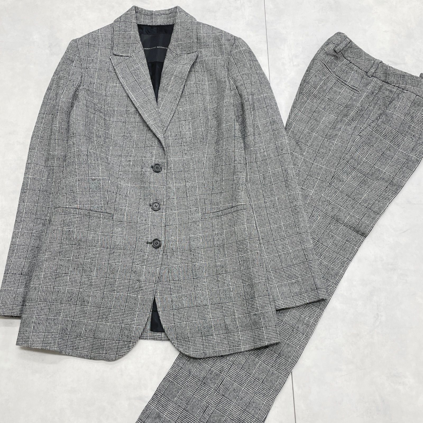 ERMANNO エルマンノシェルヴィーノ セットアップ スーツ グレンチェック柄 ウール レーヨン グレー レディース 42
