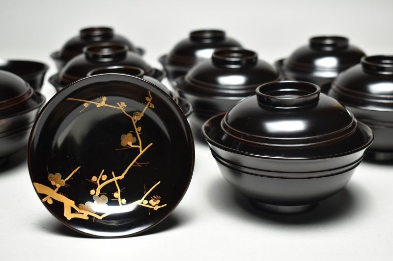 蔵A5734b】木製見返し蒔絵 絵替 吸物椀 汁椀 十客 - メルカリ