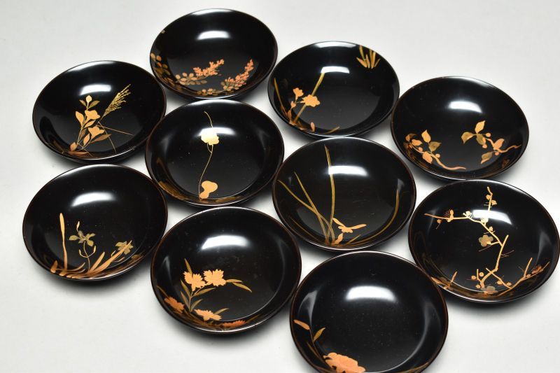 ⭐️ 会津塗 天然木加工品 四君子蒔絵 朱内朱 蓋付きお吸物