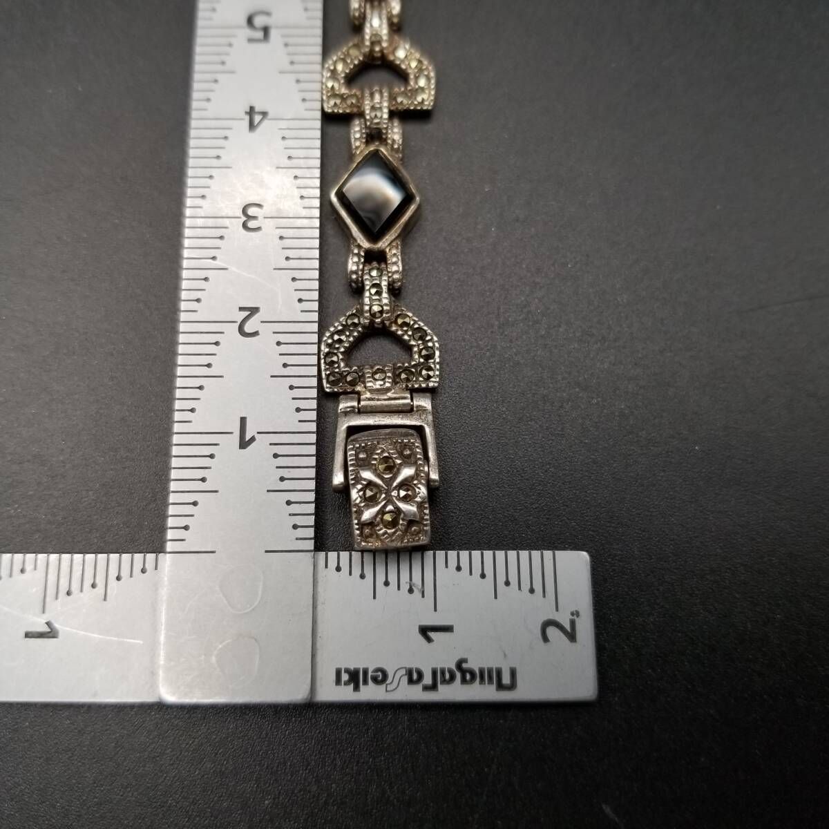 クラシカル オニキス ダイヤカット マーカサイト装飾 925 シルバー