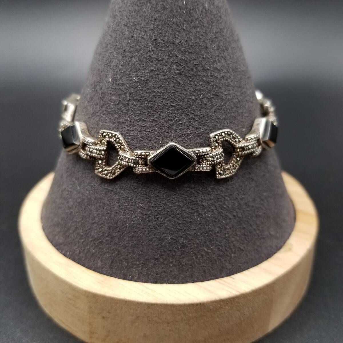 クラシカル オニキス ダイヤカット マーカサイト装飾 925 シルバー