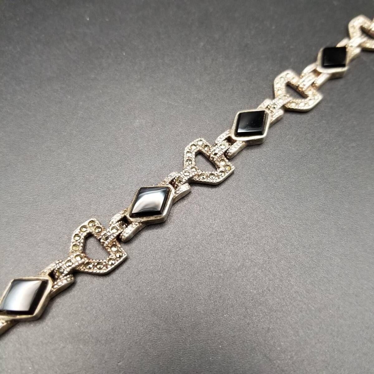 クラシカル オニキス ダイヤカット マーカサイト装飾 925 シルバー