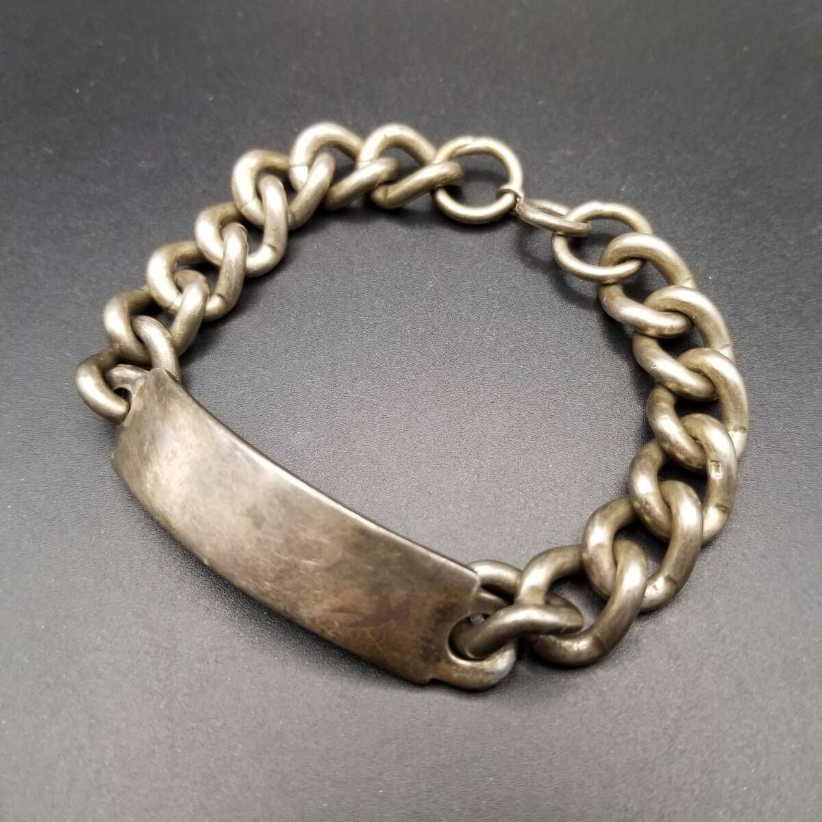 1977年 英国 ヴィンテージ IDタグ 長方形プレート 925 シルバー