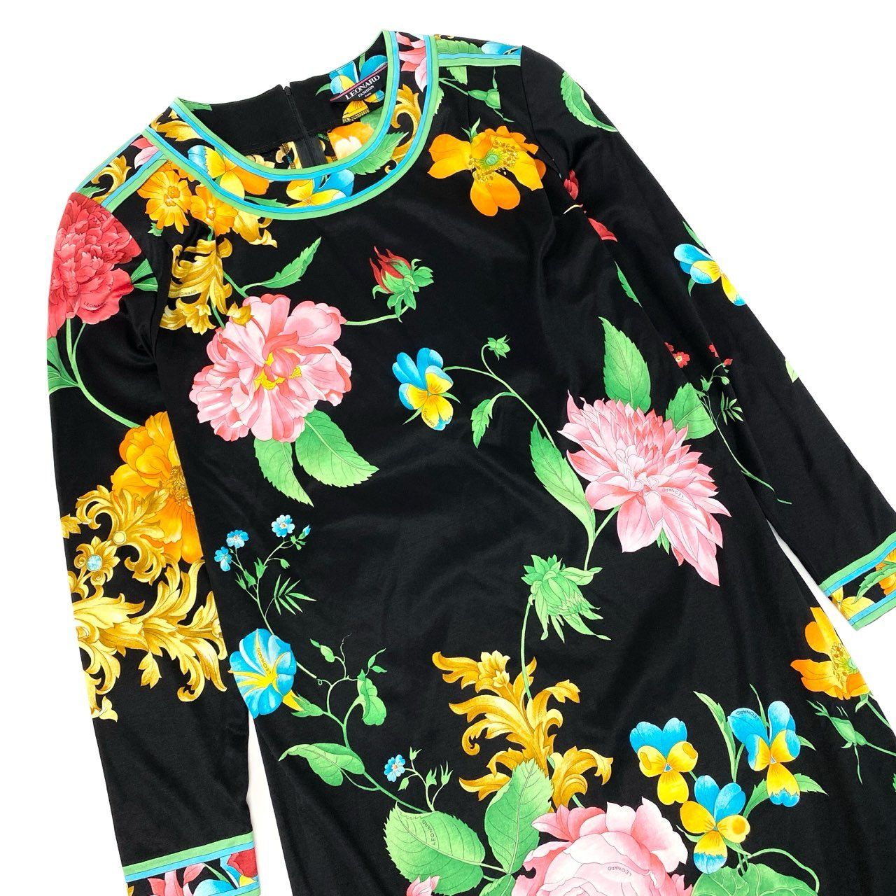 11k28 《美品》 LEONARD レオナール 長袖ワンピース ロングワンピース