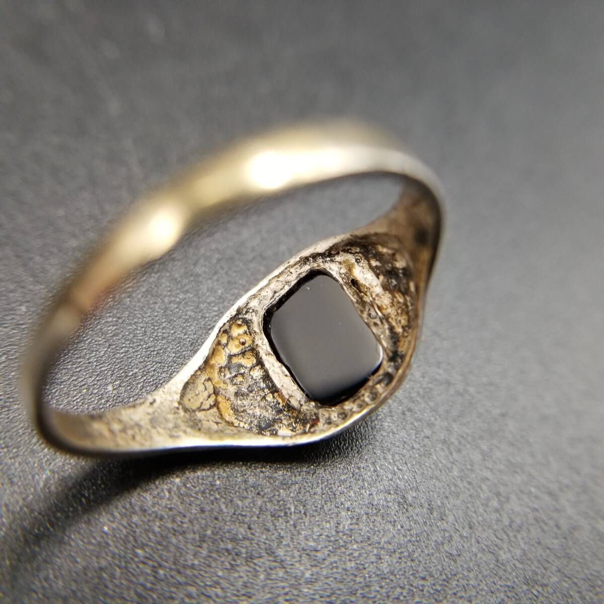 ヴィンテージ シグネット　オニキス　シルバーリング　11号 オニキス レクタングル スラッシュライン 925シルバー ヴィンテージ