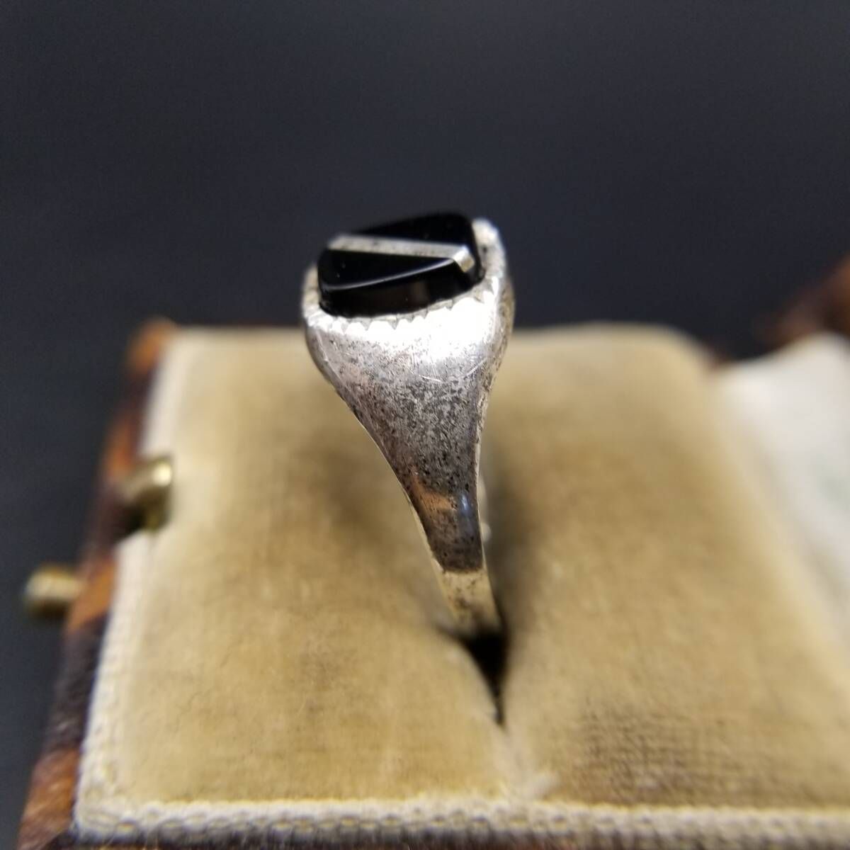 オニキス レクタングル スラッシュライン 925シルバー ヴィンテージ