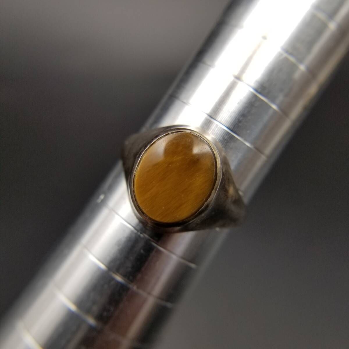 タイガーアイ オーバル インレイ 925 シルバー ヴィンテージ シグネット リング 銀 指輪 ミニマル メンズジュエリー Gents Y23-N