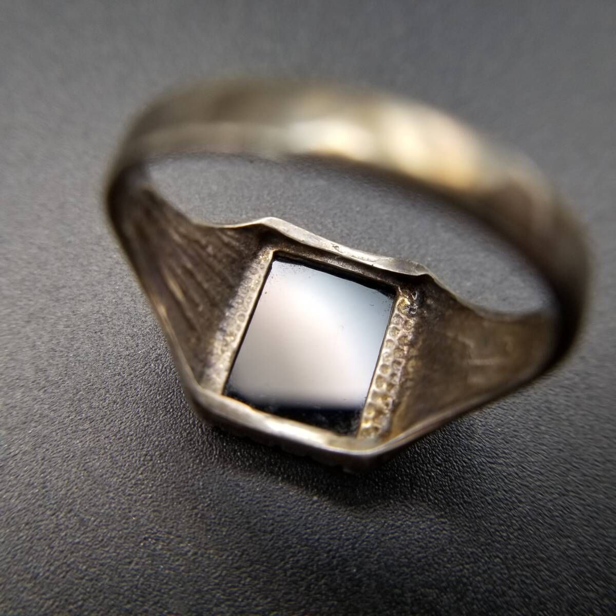 オニキス インレイ スクエア 925 シルバー ヴィンテージ シグネット