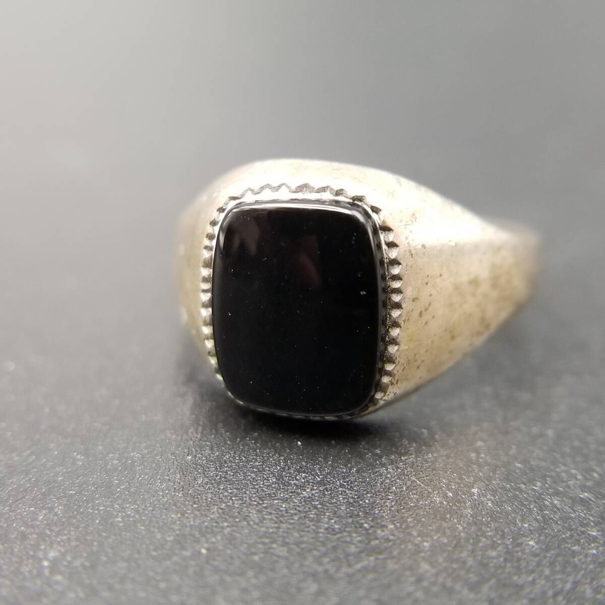 1979年 英国 ヴィンテージ オニキス インレイ 925 シルバー シグネット