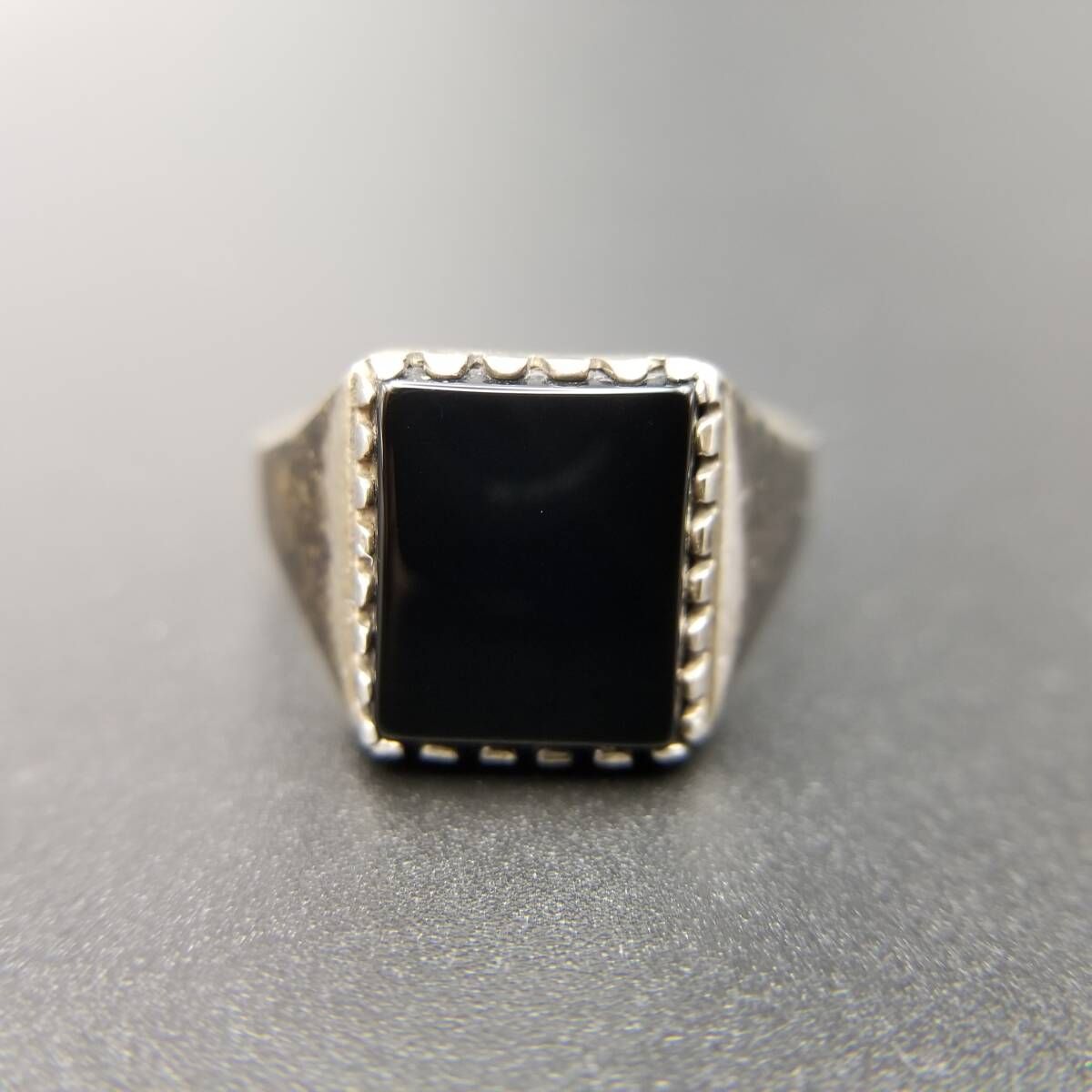 オニキス インレイ スクエア 925 シルバー ヴィンテージ シグネット