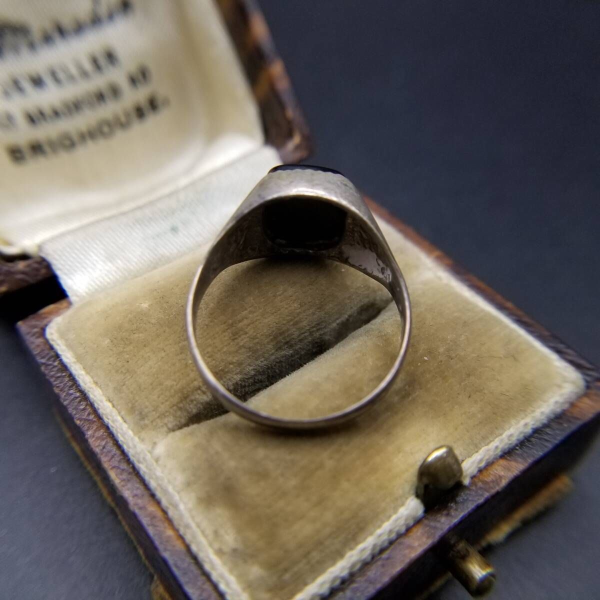 1979年 英国 ヴィンテージ オニキス インレイ 925 シルバー シグネット