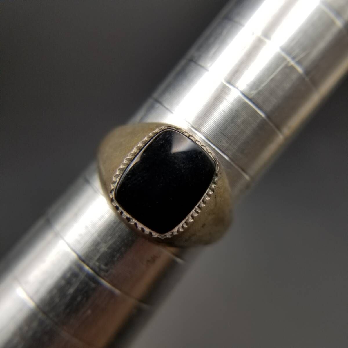 1979年 英国 ヴィンテージ オニキス インレイ 925 シルバー シグネット