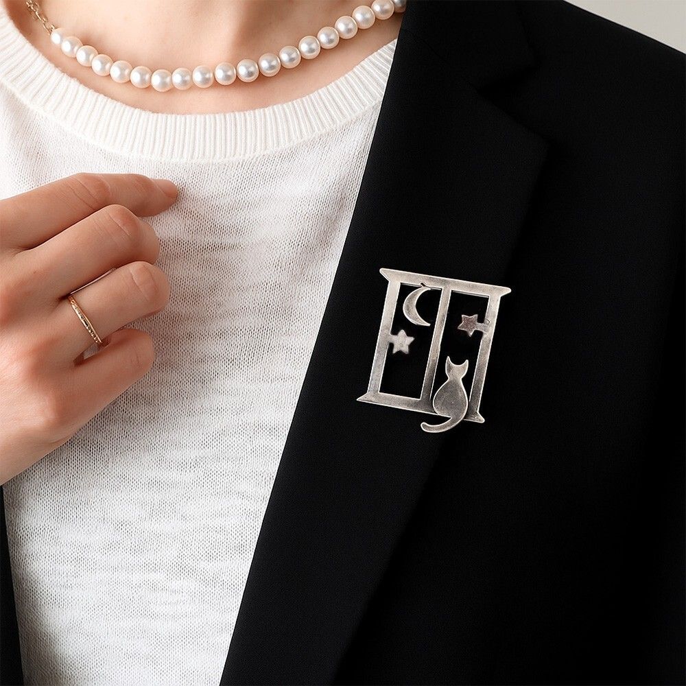 Anne & Jane Harvey 最高 メキシコ 925 シルバー 窓際 夜空を眺める猫