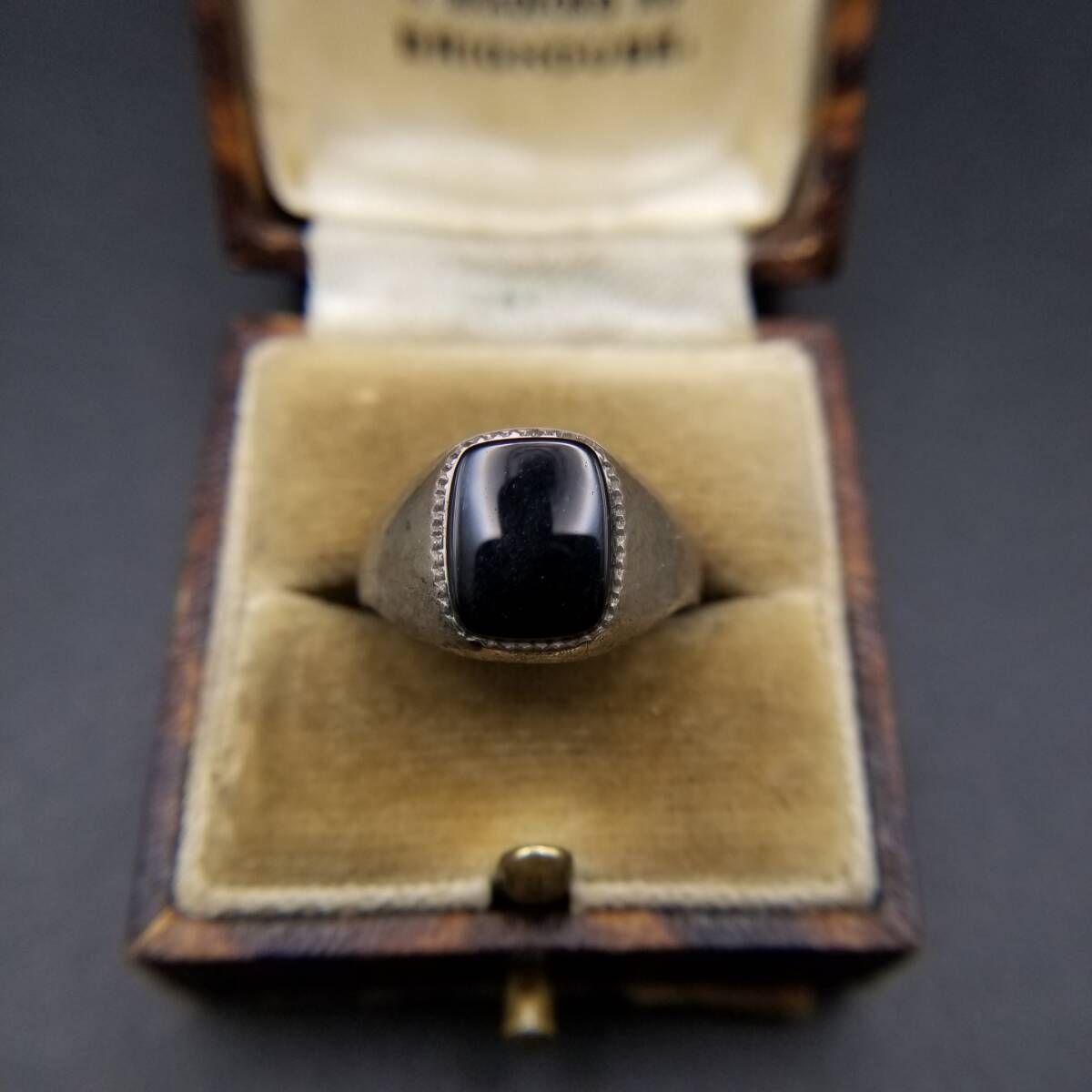 1979年 英国 ヴィンテージ オニキス インレイ 925 シルバー シグネット