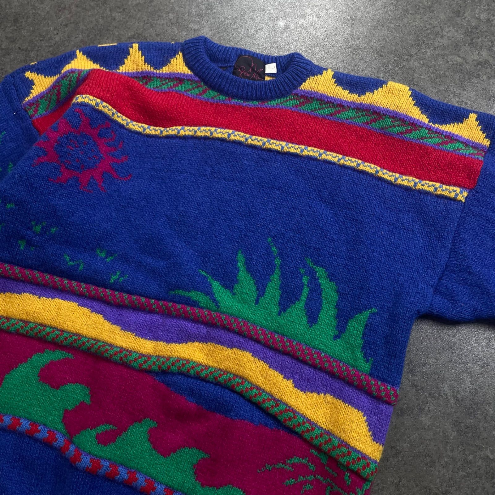 英国製 Crazy Pattern 3D Design Sweater Multicolore 3D クレイジー