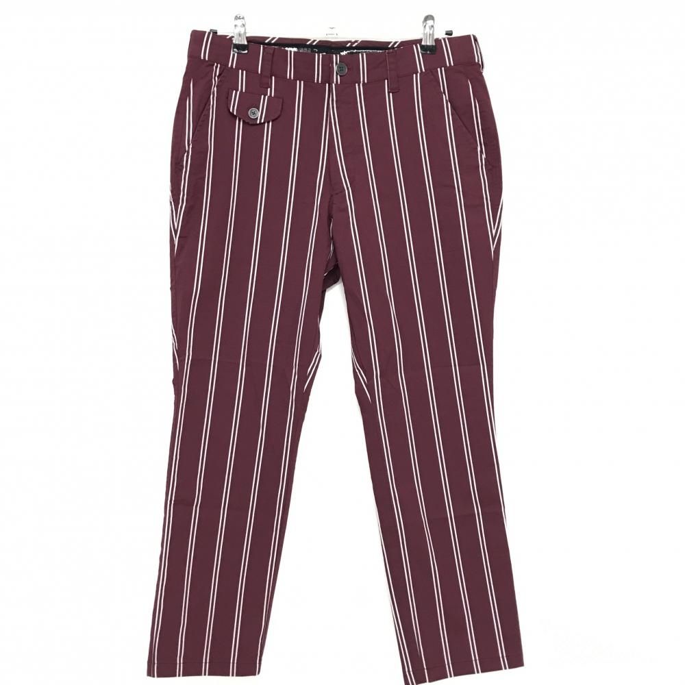 【超美品】ルコックゴルフ パンツ ボルドー×白 ストライプ ワッペン メンズ 85 ゴルフウェア le coq sportif