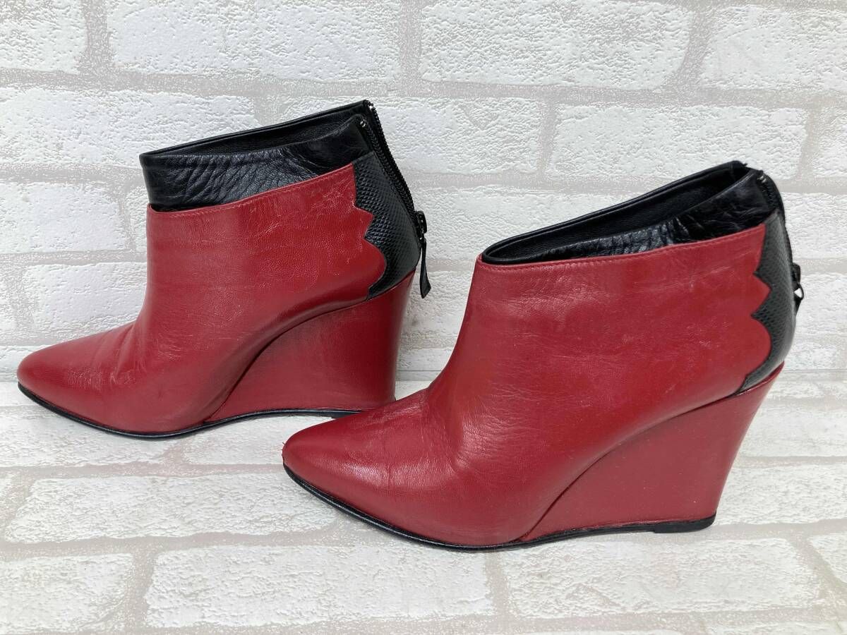 TOGA PULLA トーガプルラ ショートブーツ ウェッジソール レッド ブラック レディース サイズ36 状態考慮