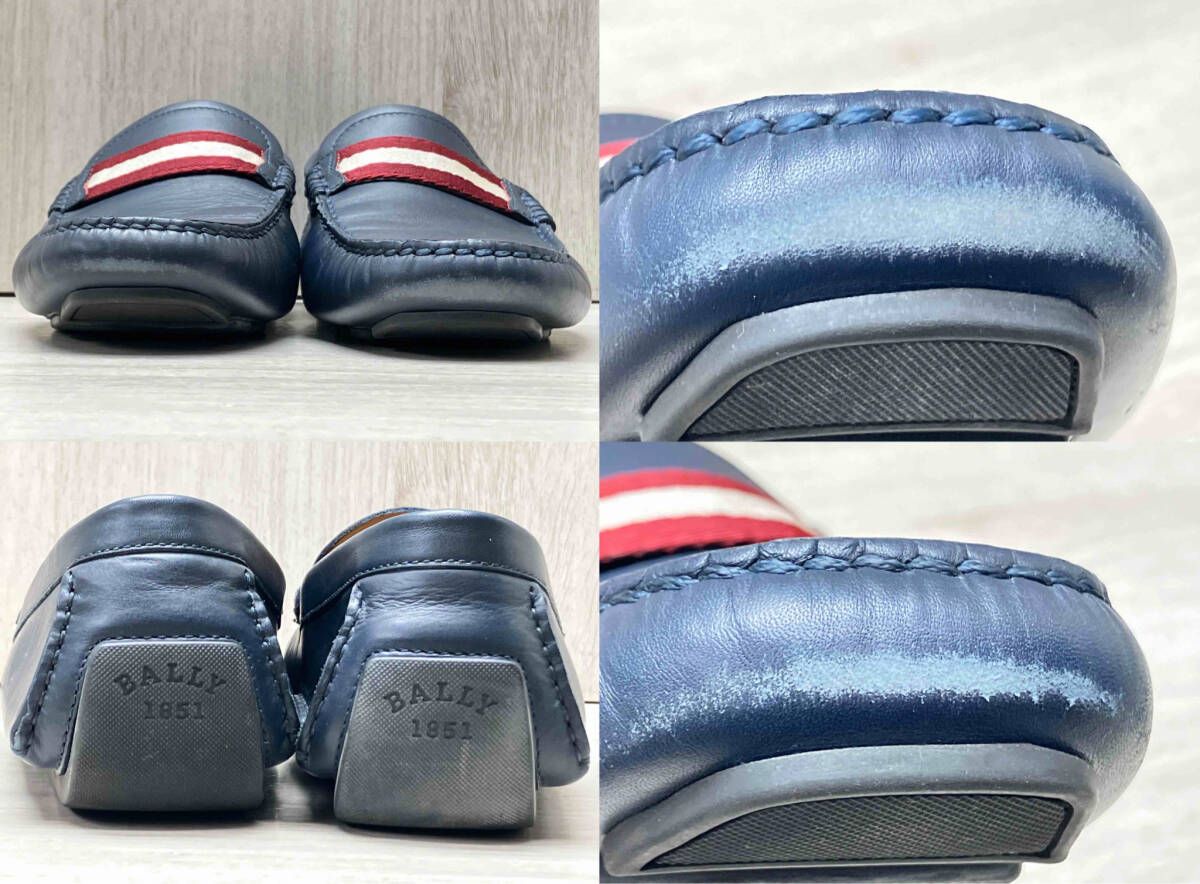  BALLY バリー WALTEC O ドライビングシューズ モカシン ローファー レザー 赤 白ロープデザイン スクエアトゥ イタリア製 スリッポン 7 5 ローファー ブーツ 革靴