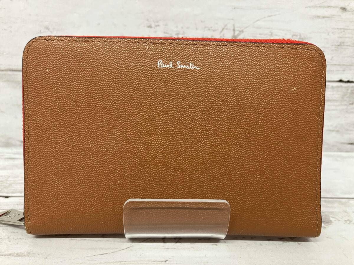 Paul Smith 二つ折り財布 カラーブロック レザー キャメル ピンク