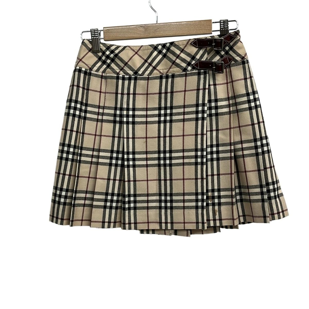 Burberry Blue Label バーバリーブルーレーベル 巻きスカート サイズ36 S レディース - ベージュ×黒×マルチ ミニ チェック柄 プリーツ