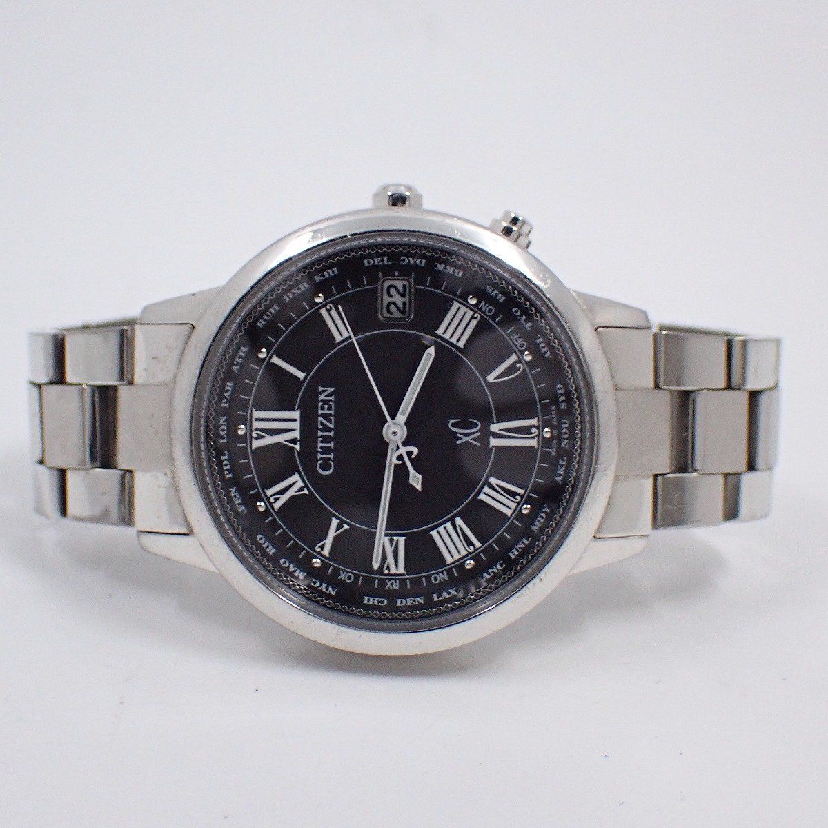 シチズン XC クロスシー ティタニアラインハッピーフライト エコドライブ電波 ボーイズ 腕時計 チタン 黒文字盤 CB 1100 57 E