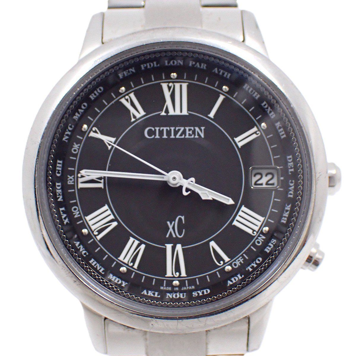 シチズン XC クロスシー ティタニアラインハッピーフライト エコドライブ電波 ボーイズ 腕時計 チタン 黒文字盤 CB 1100 57 E