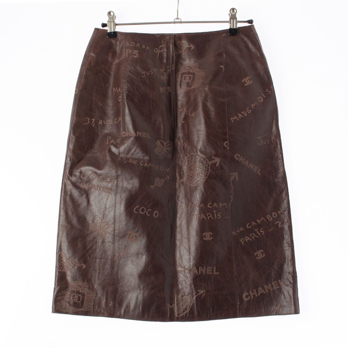 シャネル 03 P カーフスキン アイコン カービング スカート 20754 ブラウン 34