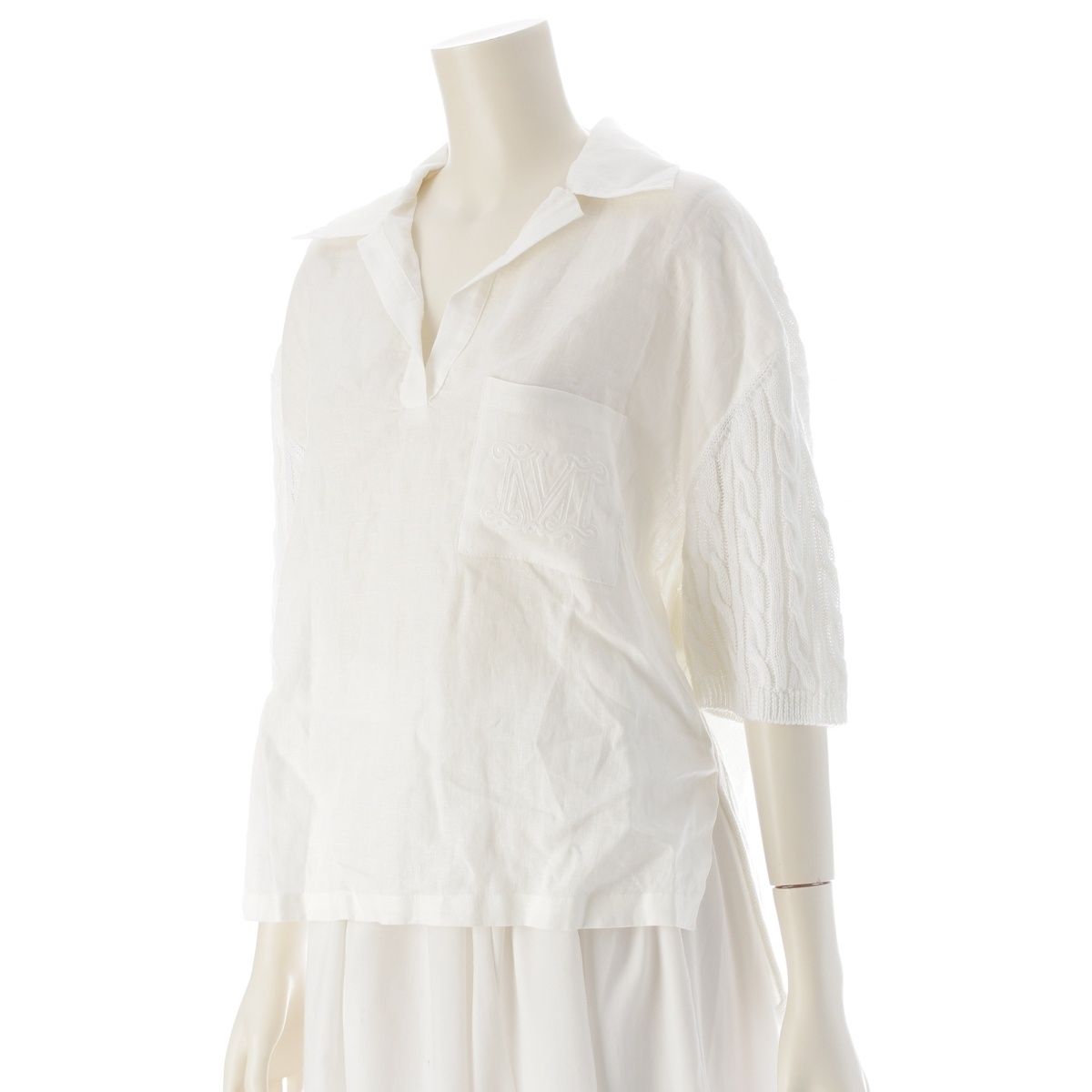 マックスマーラ PAVIDI リネン M刺繍 ポロシャツ ホワイト M