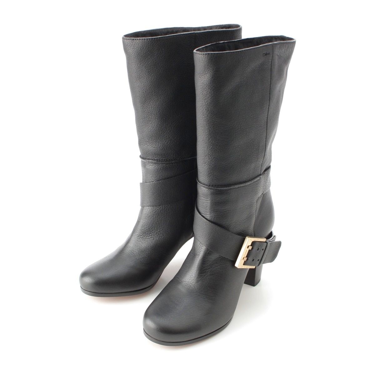 クロエ レザー ベルトデザイン ゴールド金具 ブーツ シューズ ヒール ブラック 36