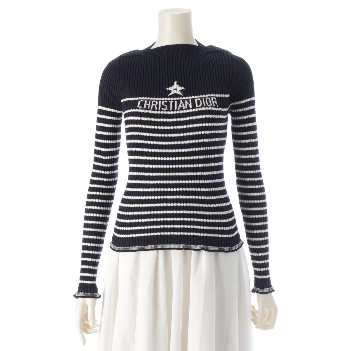 クリスチャンディオール コットン ロゴ ボーダー ニット セーター