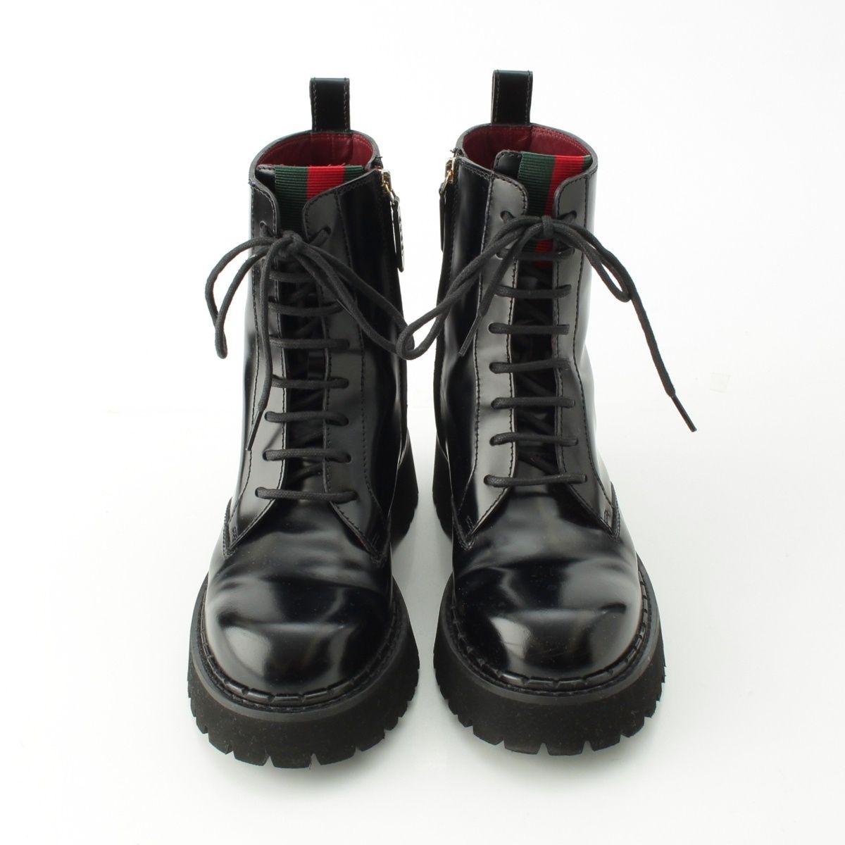 グッチ シェリーライン レザー サイド ウェブ アンクル ブーツ 794394 ブラック 39 1 2