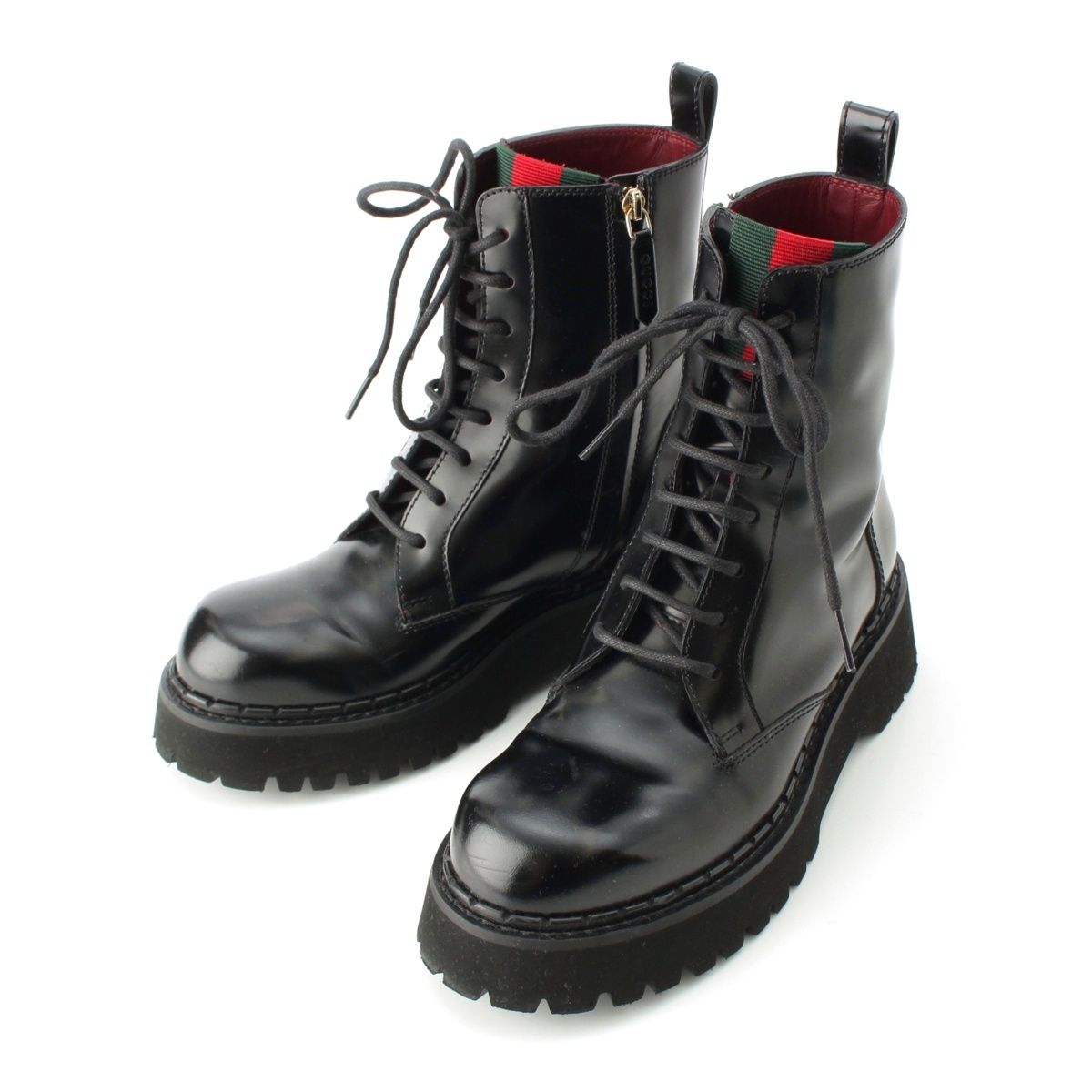 グッチ シェリーライン レザー サイド ウェブ アンクル ブーツ 794394 ブラック 39 1|2