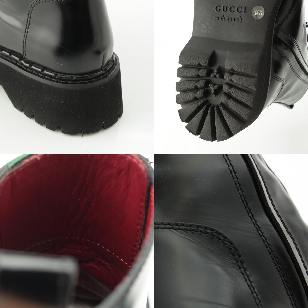 グッチ シェリーライン レザー サイド ウェブ アンクル ブーツ 794394 ブラック 39 1|2 センタープレス その他 