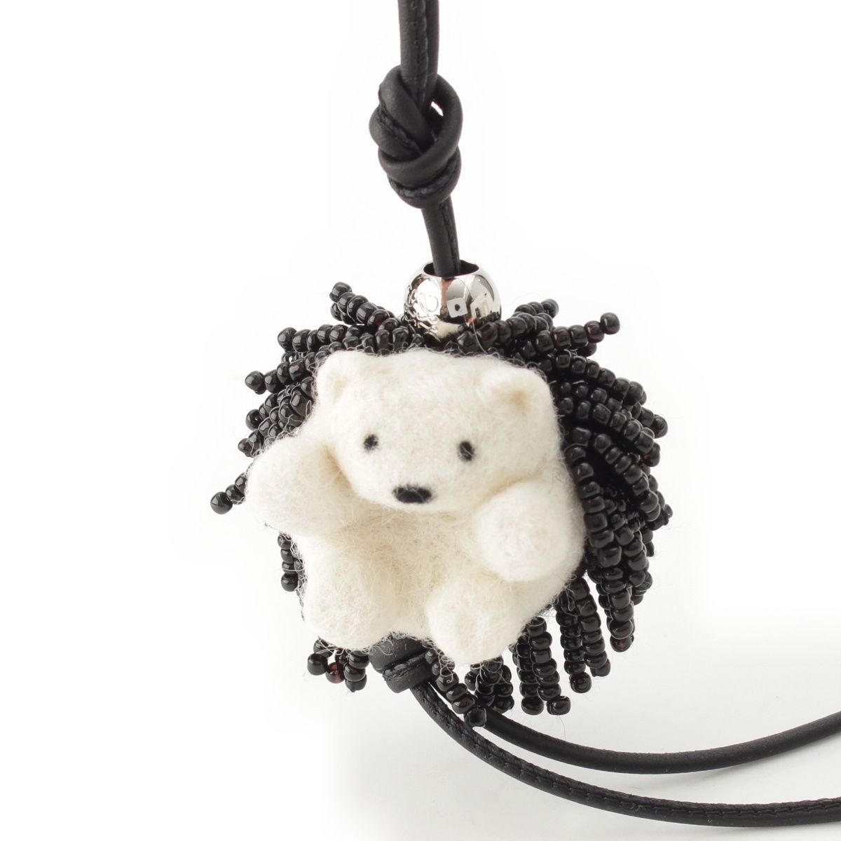 ロエベ ビーズ フェルト カーフスキン アナグラム ヘッジホッグ チャーム キーホルダー ブラック×ホワイト