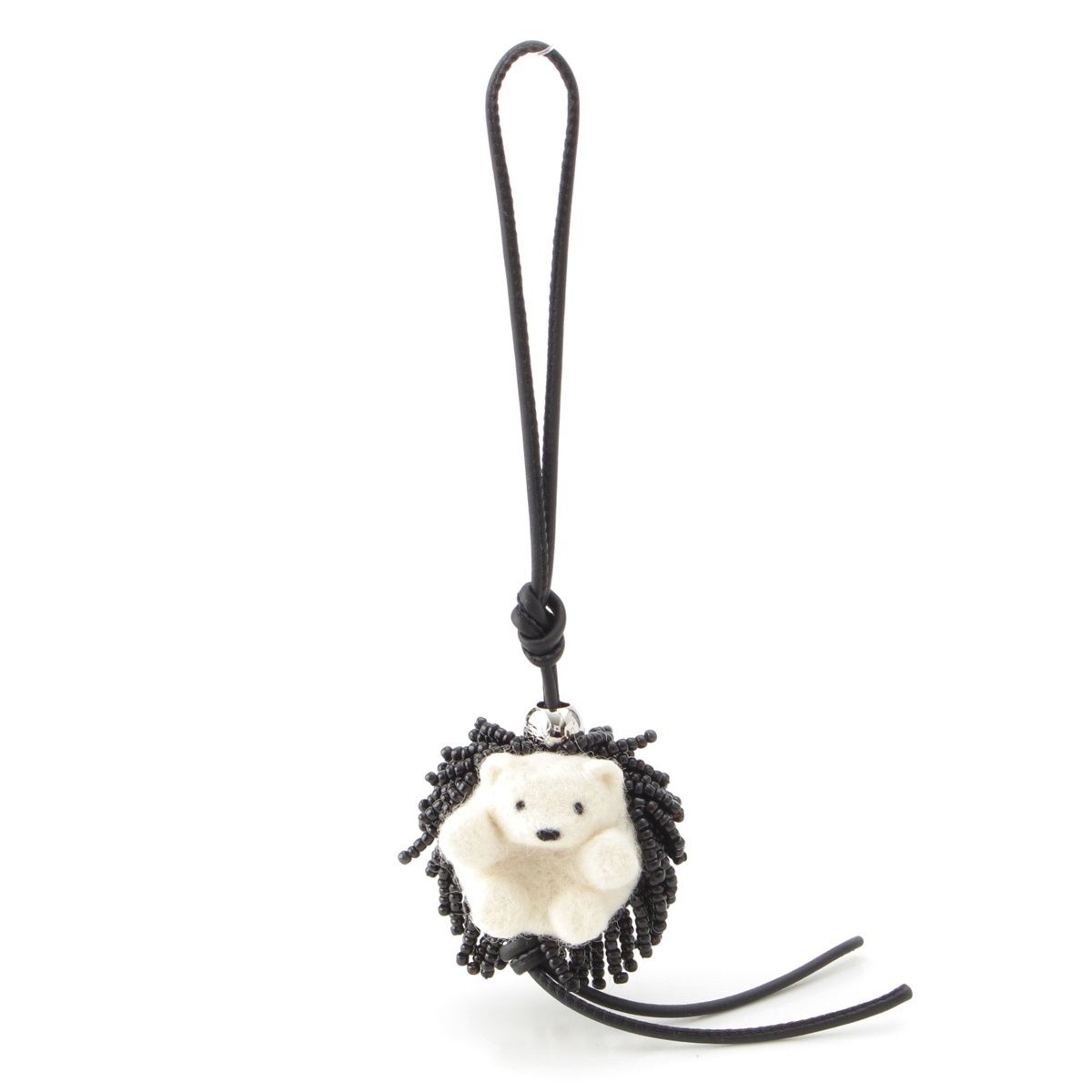ロエベ ビーズ フェルト カーフスキン アナグラム ヘッジホッグ チャーム キーホルダー ブラック ホワイト